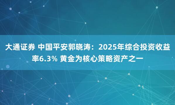 大通证券 中国平安郭晓涛：2025年综合投资收益率6.3% 黄金为核心策略资产之一